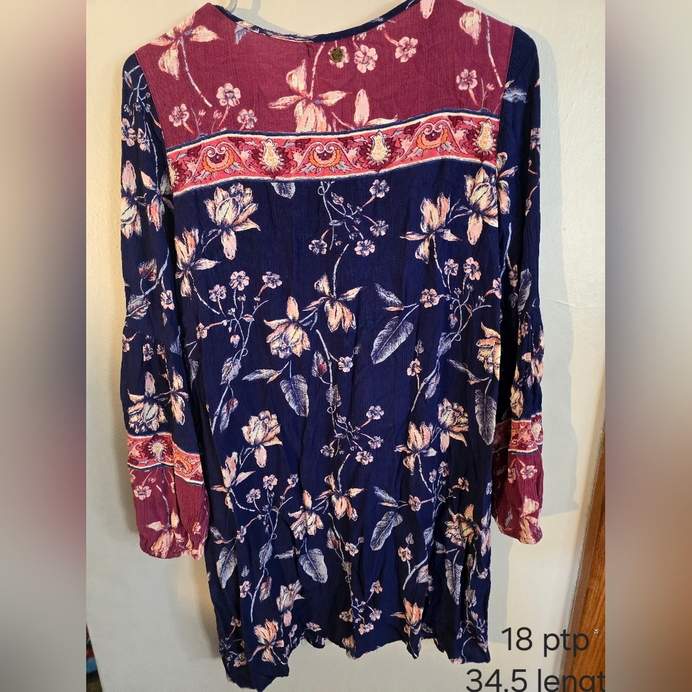 Billabong Just Like You Boho Blue and Pink Floral Pattern Tunic Mini Dress - Picture 5 of 6